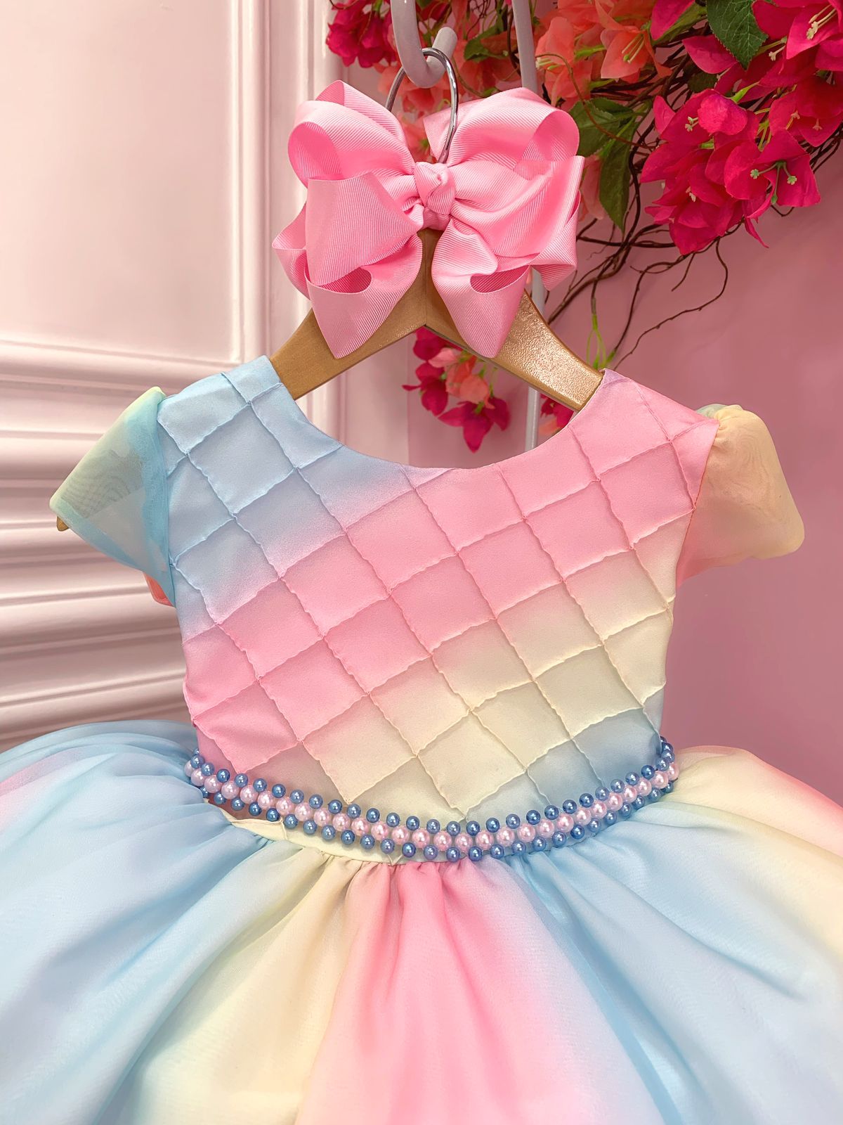 Vestido infantil Lluvia de Bendiciones de Amor con Cinturón de Perlas