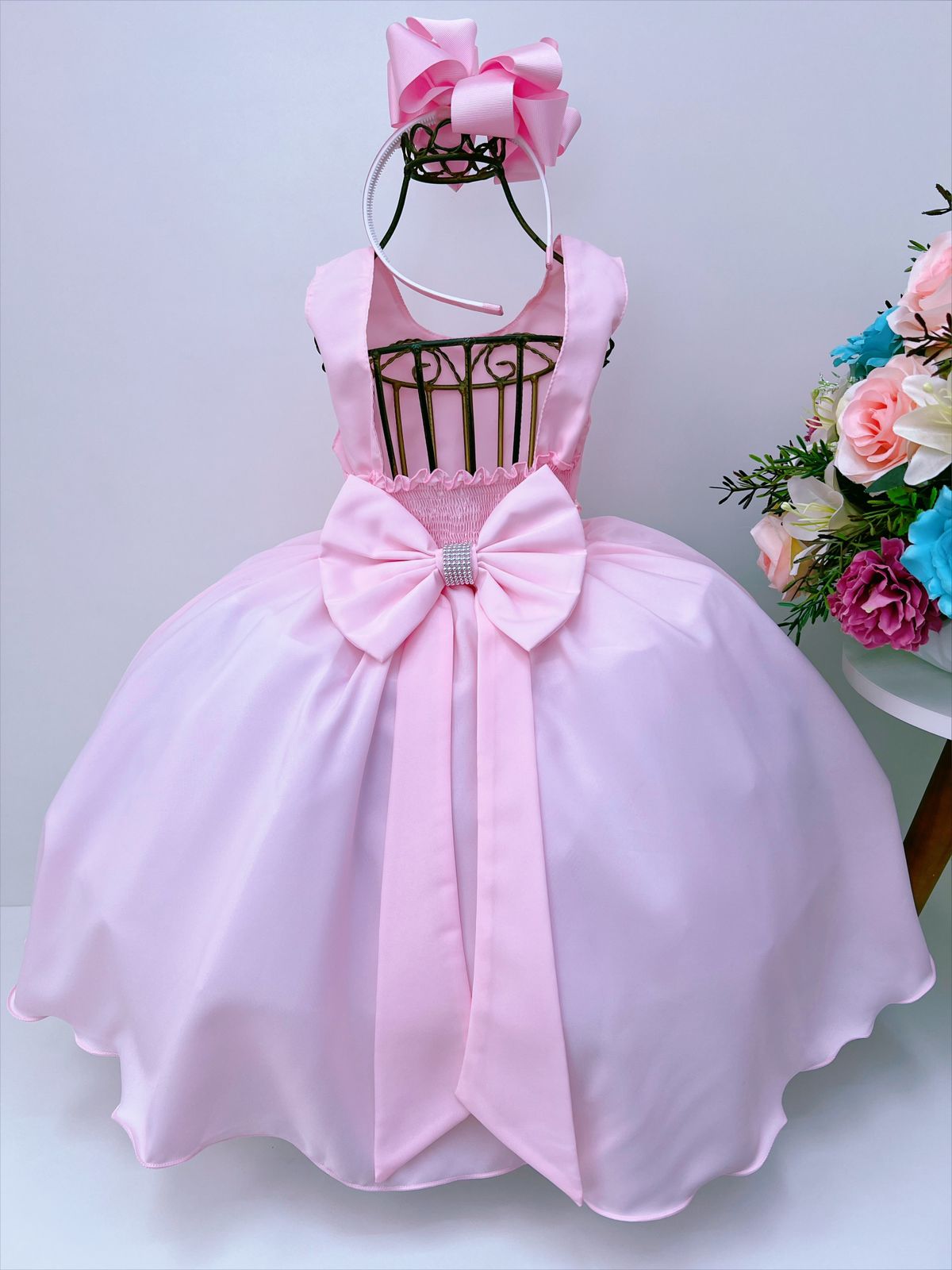 Vestido rosa de lujo para niña, para bautizo, boda, fiesta y dama de honor.