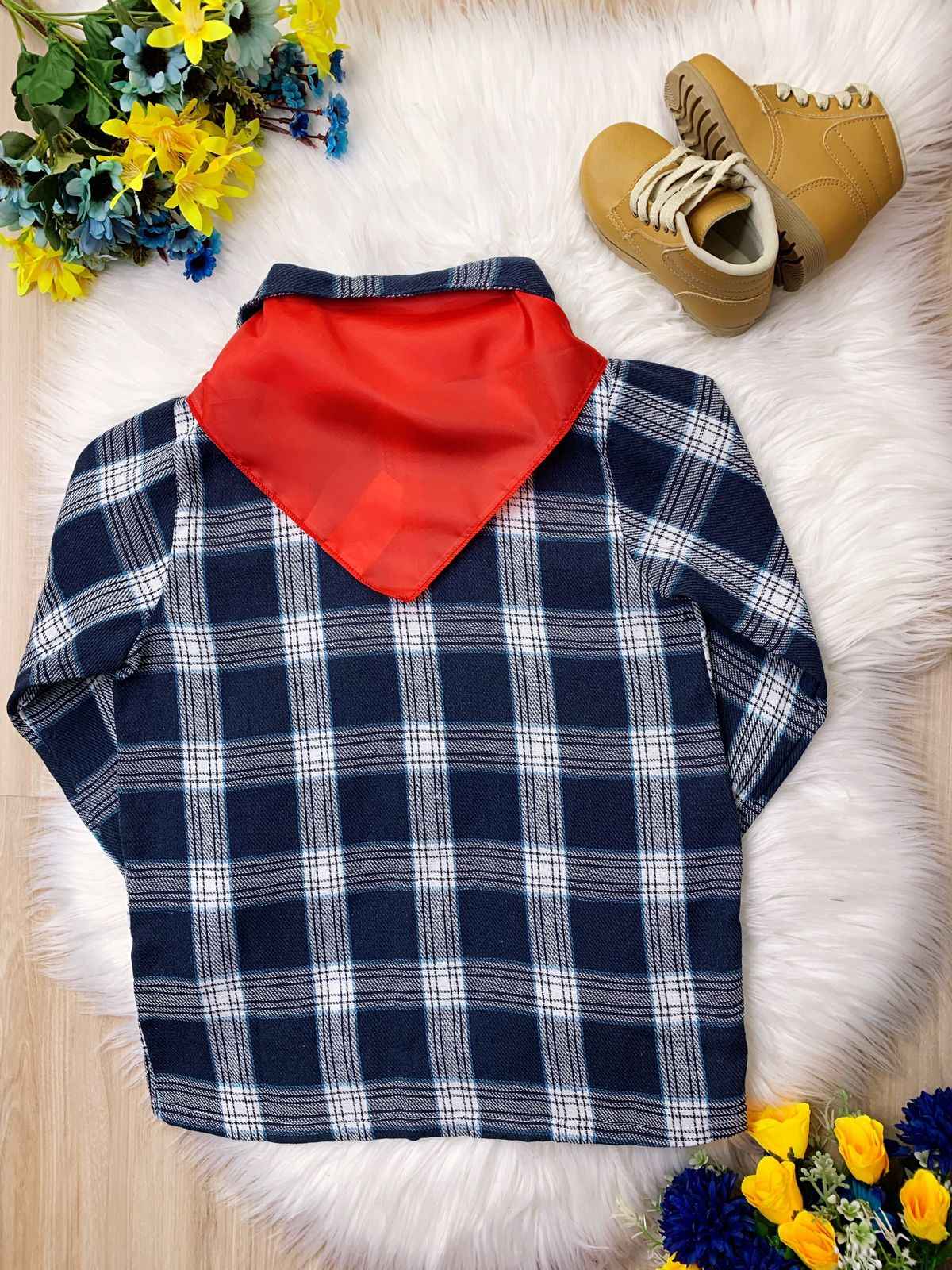Camisa a cuadros Junino de rayas azul marino y blancas