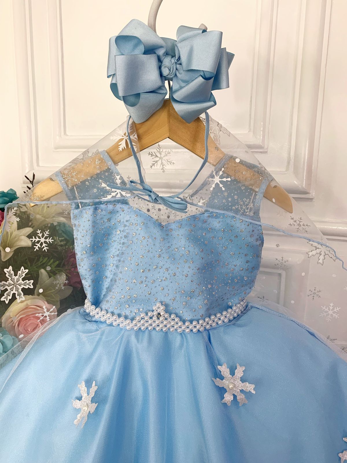 Vestido infantil Elsa Frozen azul hielo con capa de lujo para fiestas