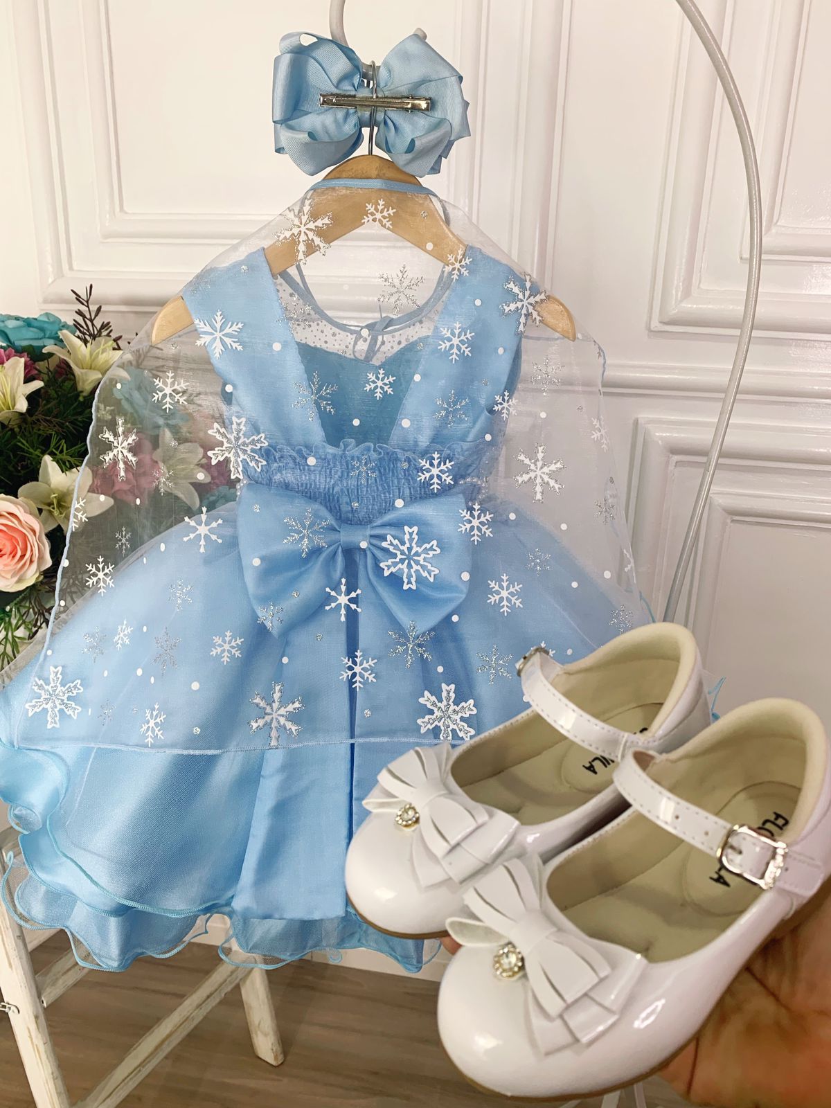 Vestido infantil Elsa Frozen azul hielo con capa de lujo para fiestas