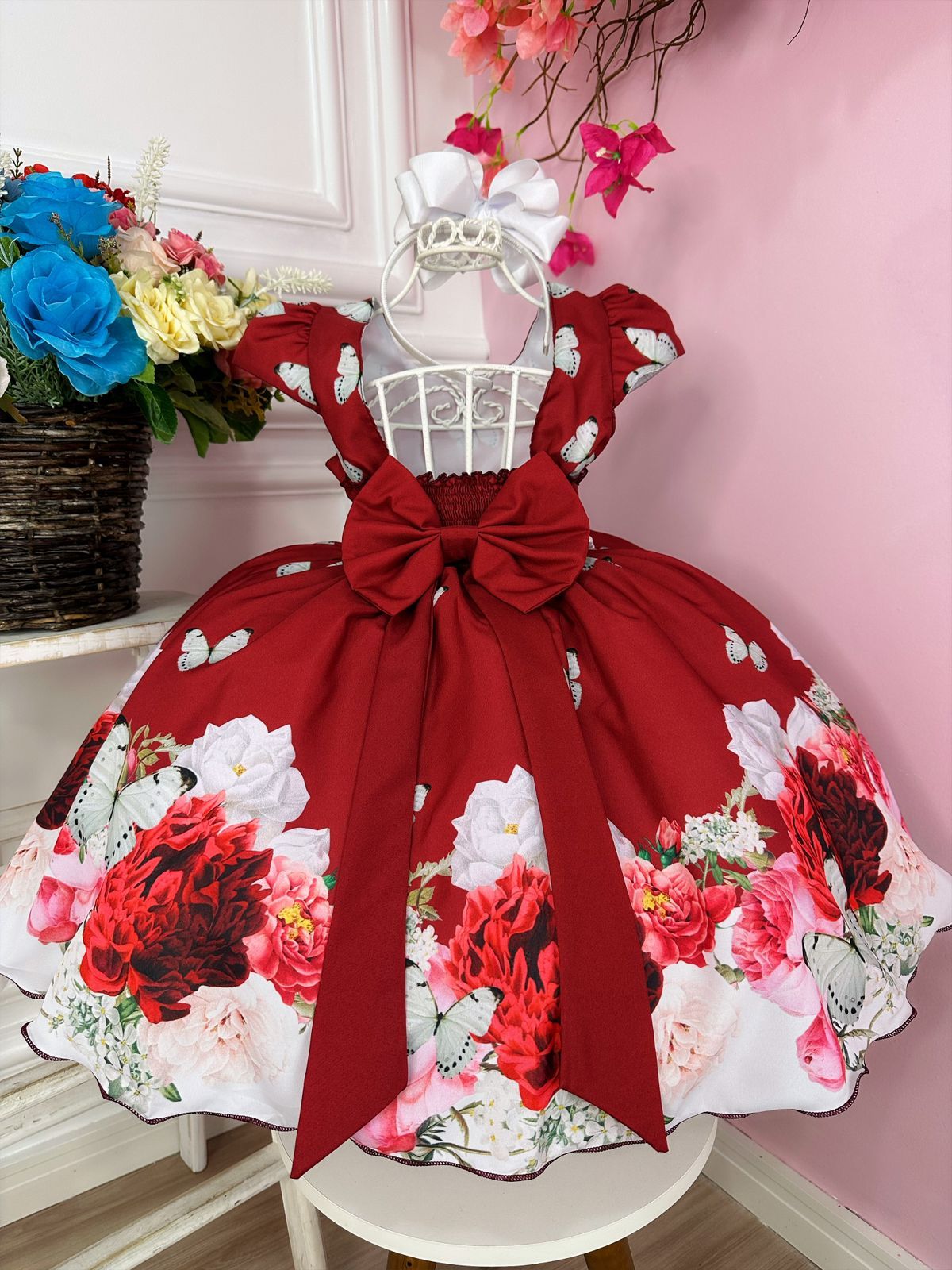 Vestido infantil con perlas del Jardín de Mariposas Marsala