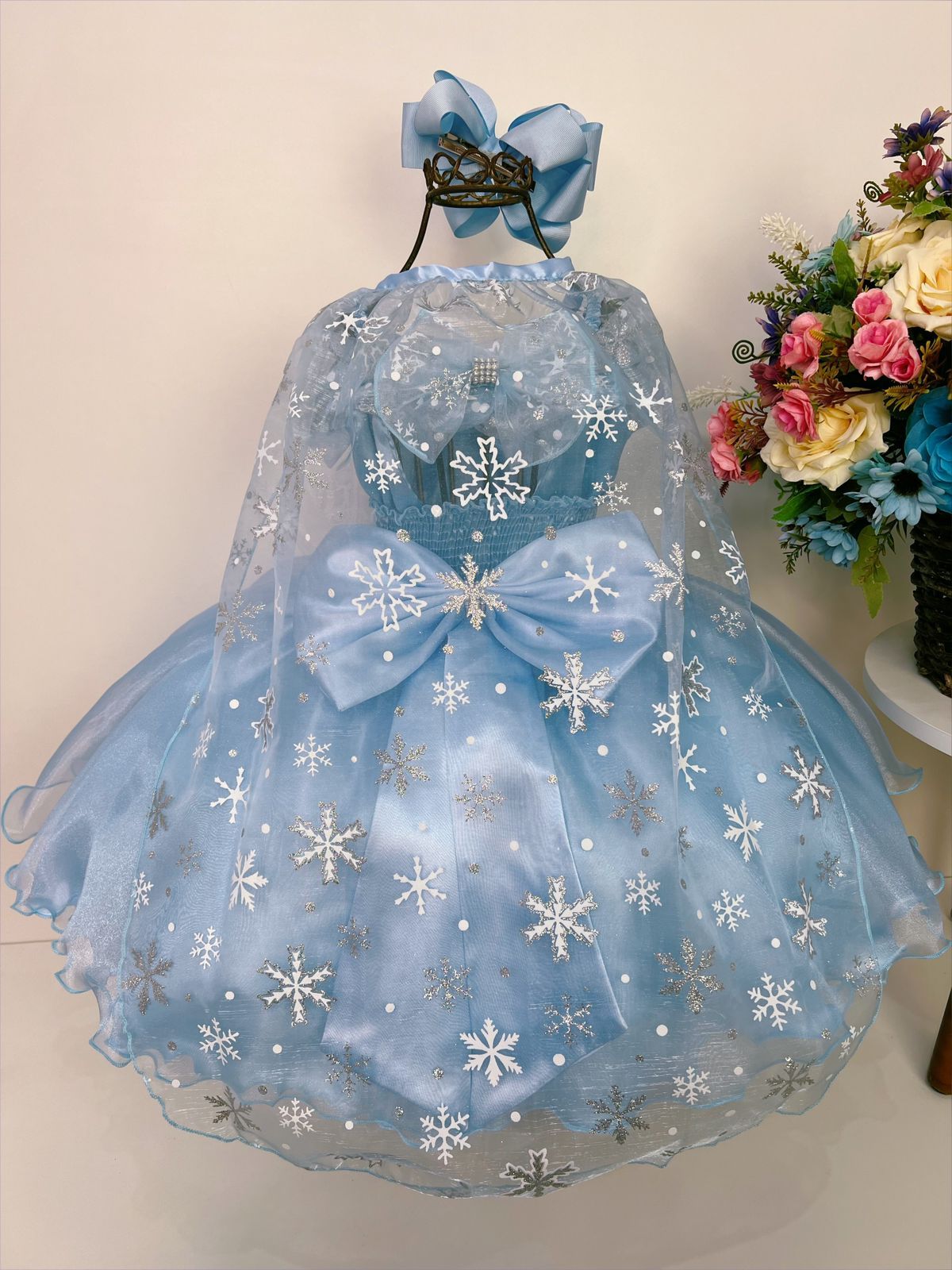 Vestido infantil de Frozen con capa y lazo para fiesta de princesas de lujo