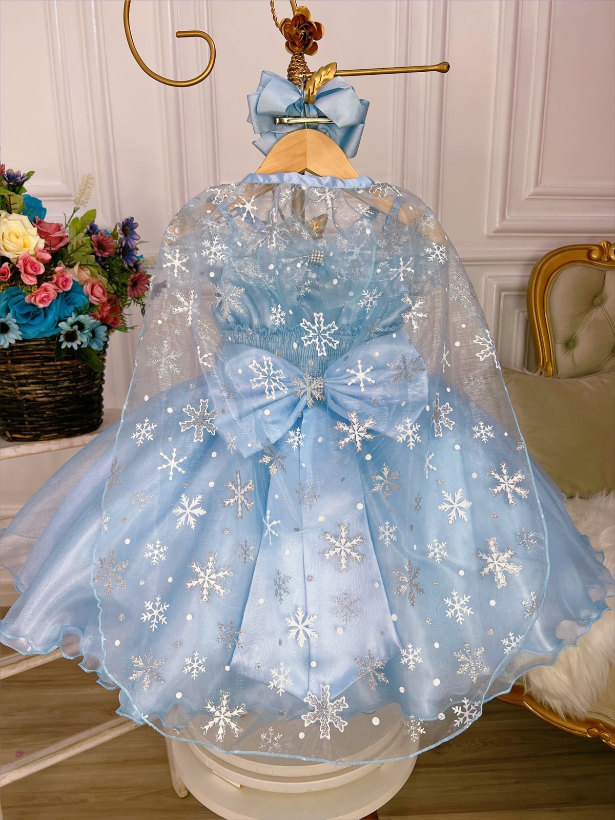 Vestido infantil de Frozen con capa y lazo para fiesta de princesas de lujo