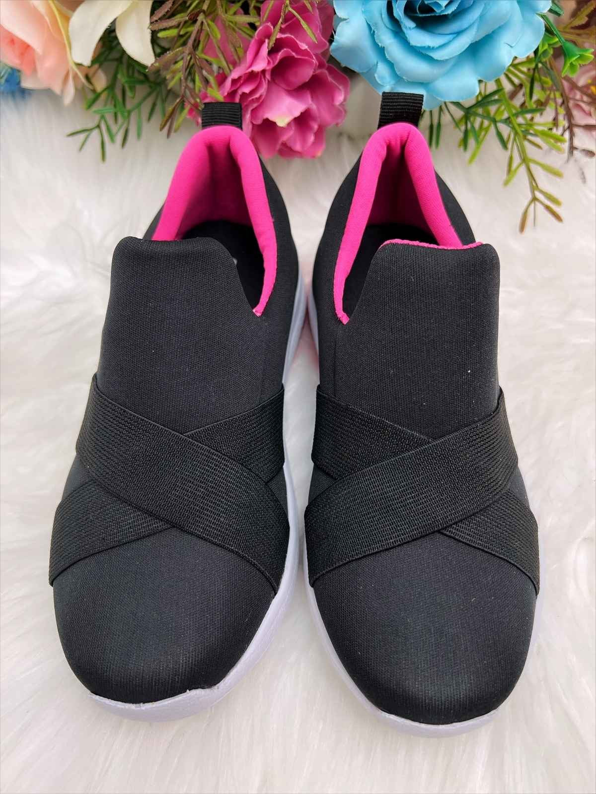Zapatillas deportivas negras y rosas para niños, fáciles de calzar, cómodas, para niñas