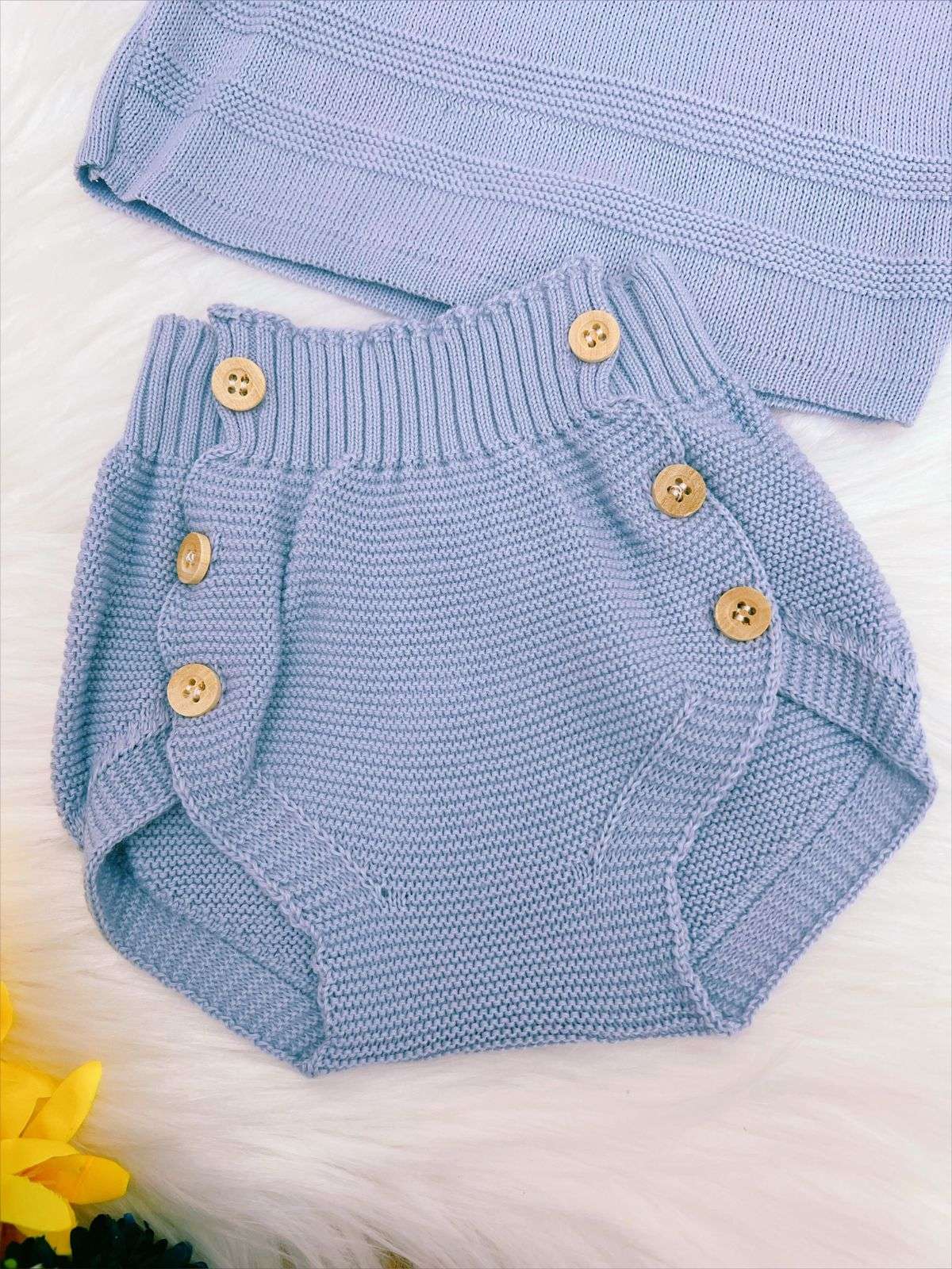 Conjunto de camisa y cubrepañal para bebé, tejido de punto azul para niño