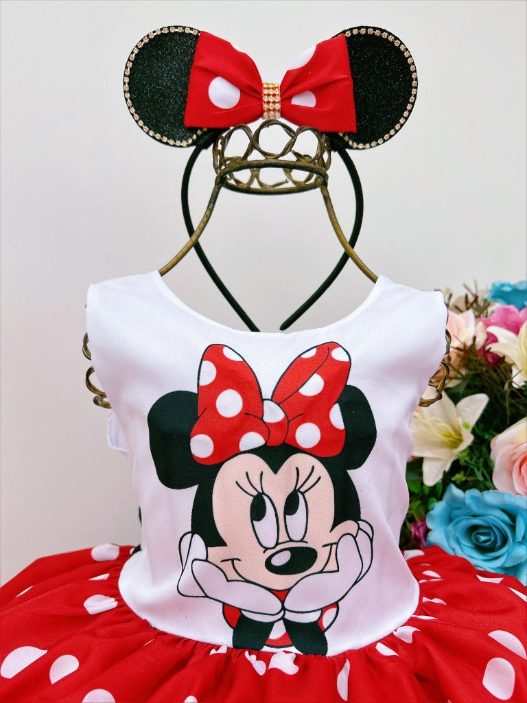 Vestido infantil de Minnie Mouse rojo con lunares blancos y tiara