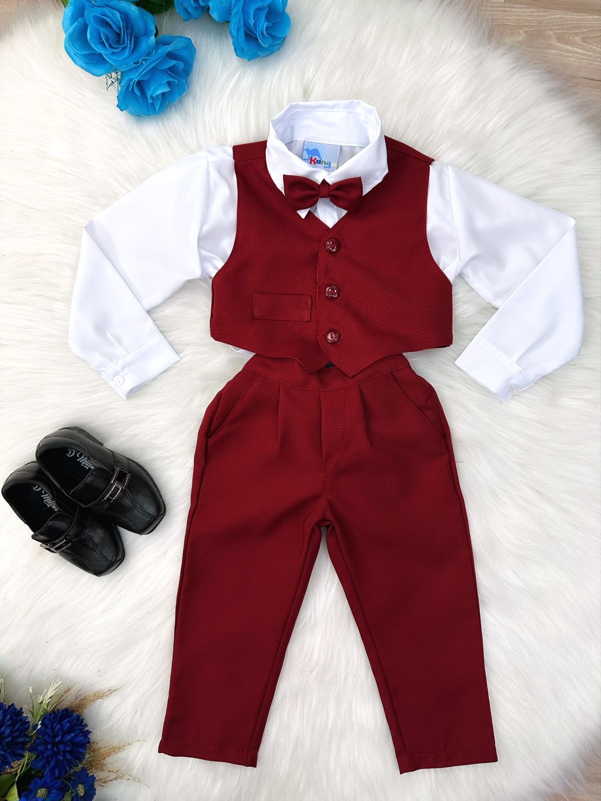 Conjunto formal de camisa blanca, chaleco y pantalón Marsala Grav.