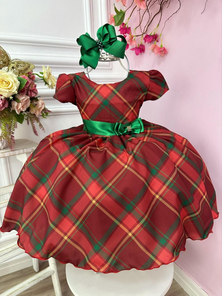 Vestido Infantil Rojo con Cuadros Fiestas Navideñas Lujo