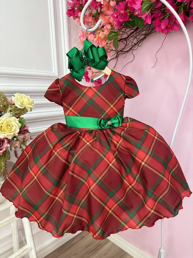 Vestido Infantil Rojo con Cuadros Fiestas Navideñas Lujo