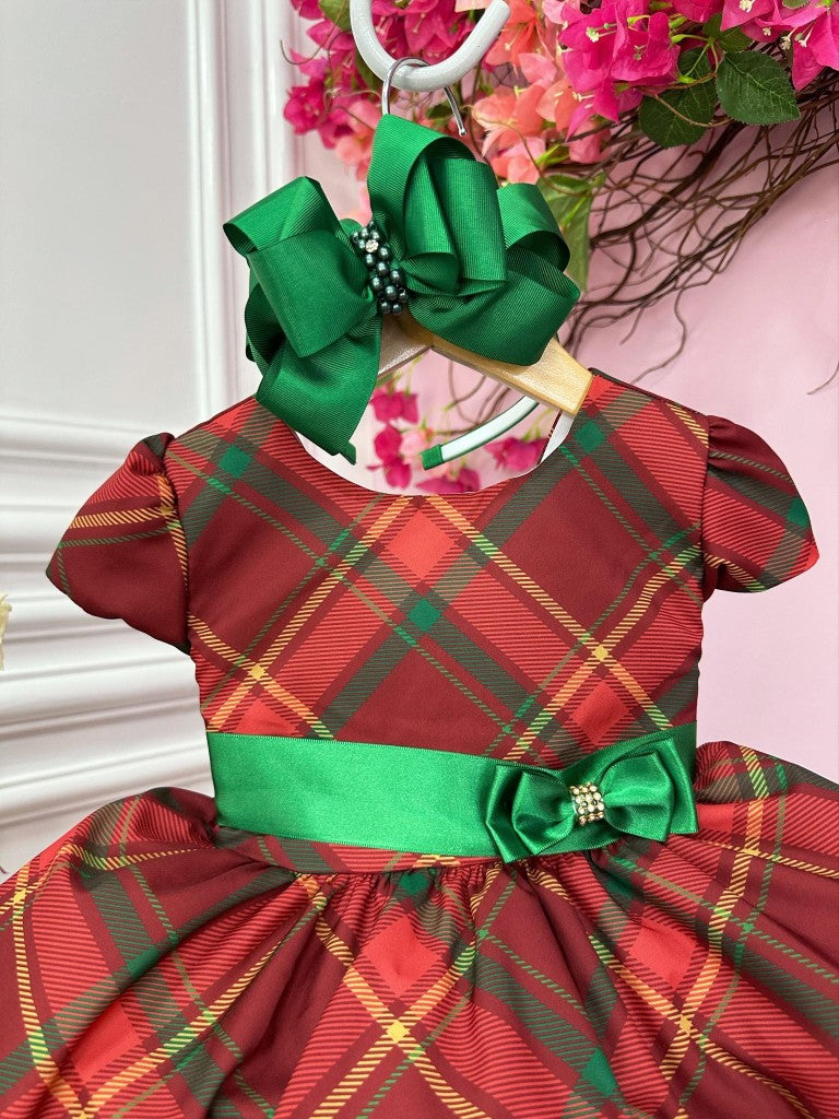 Vestido Infantil Rojo con Cuadros Fiestas Navideñas Lujo