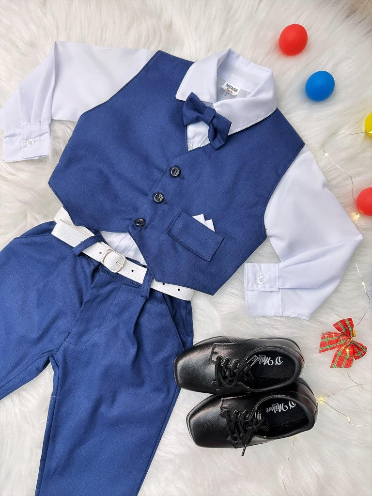 Conjunto Formal Camisa y Chaleco Blanco con Pantalón Azul Mar Grav.