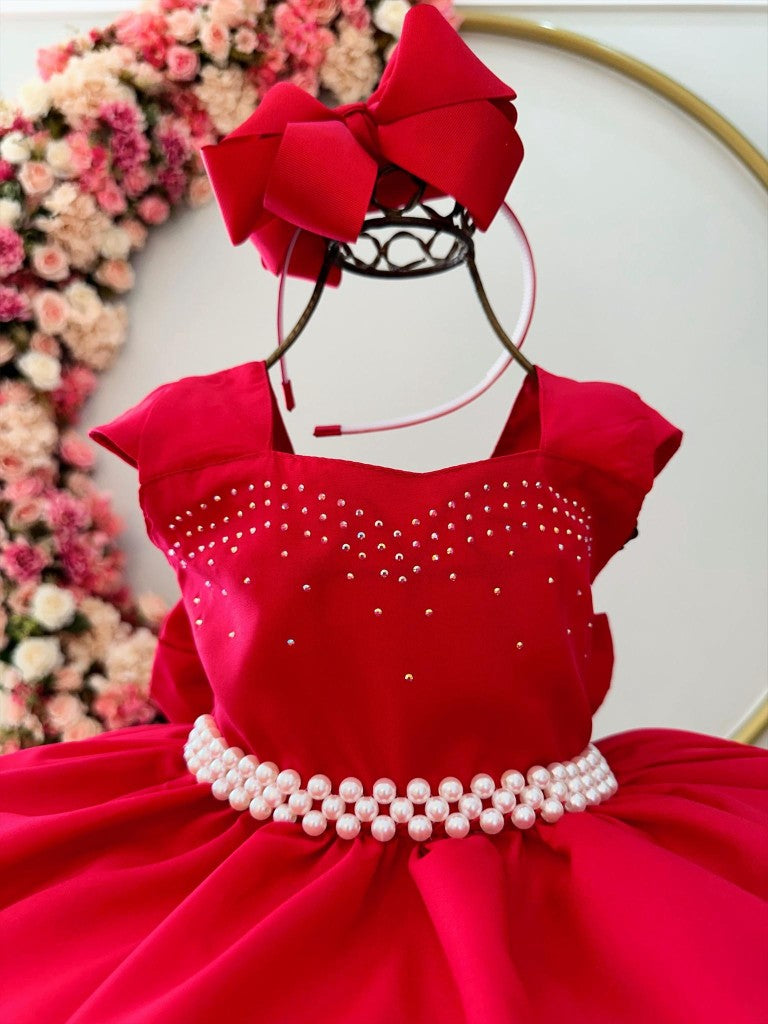 Vestido rojo infantil con pedrería para graduación