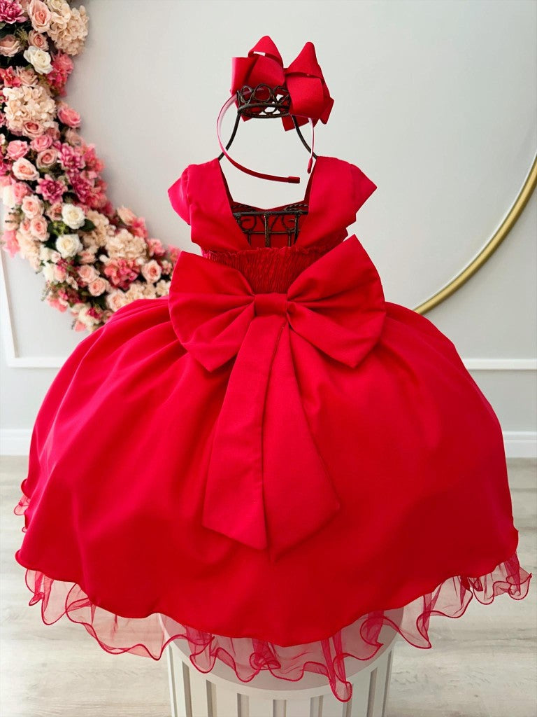 Vestido rojo infantil con pedrería para graduación