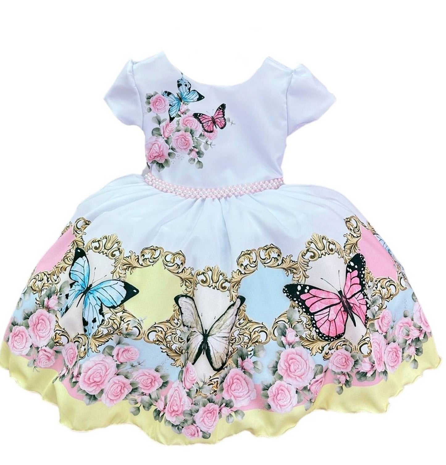 Vestido infantil blanco del Jardín de Mariposas Encantado