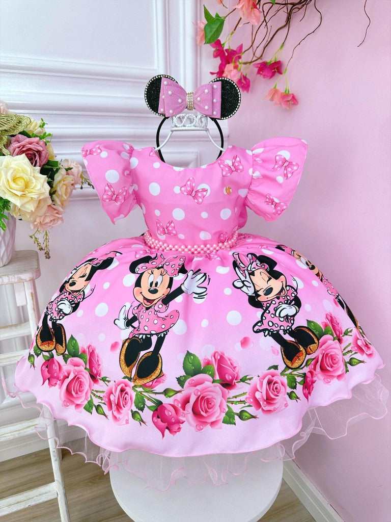 Vestido floral de Minnie Mouse con rosas y perlas para fiestas