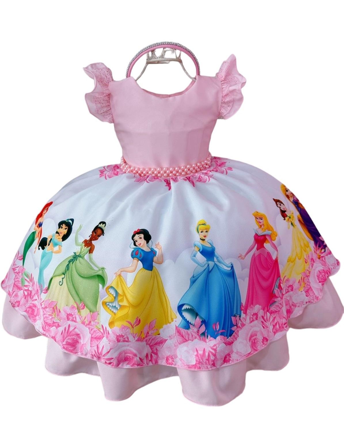 Vestido de fiesta de cumpleaños de princesa rosa con tiara