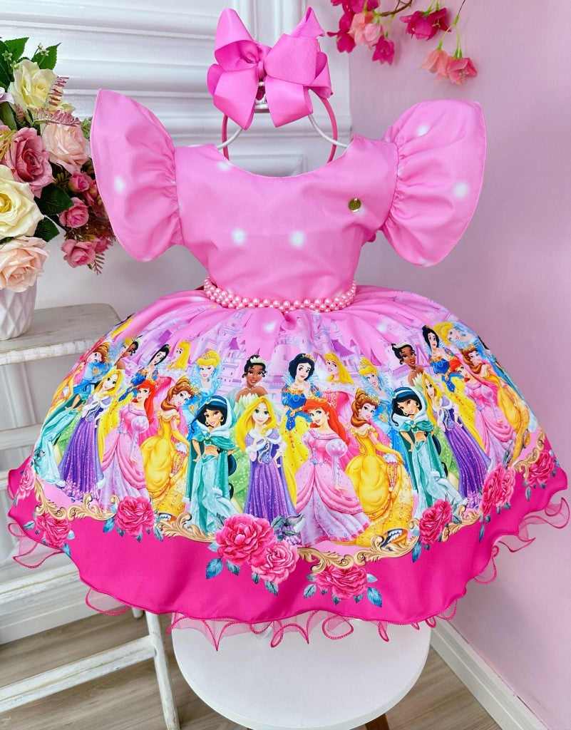 Vestido de fiesta de princesa rosa para niñas con perlas
