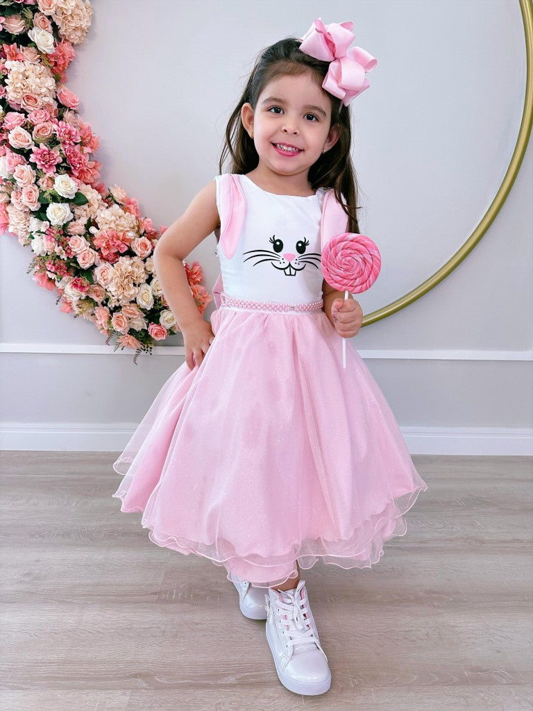 Vestido infantil de conejito de Pascua con falda de purpurina de lujo