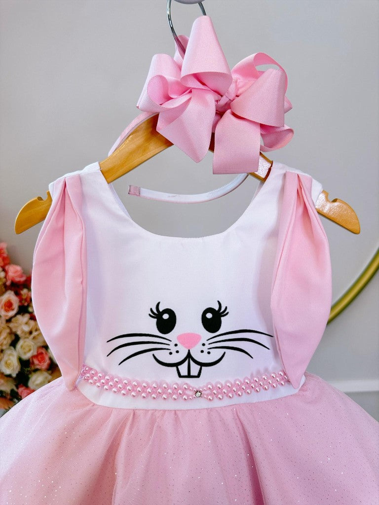 Vestido infantil de conejito de Pascua con falda de purpurina de lujo