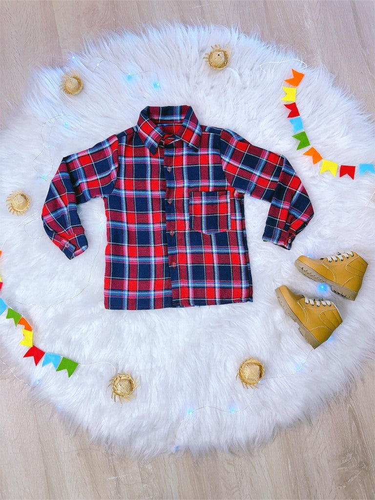 Camisa de franela a cuadros Junino roja y azul marino