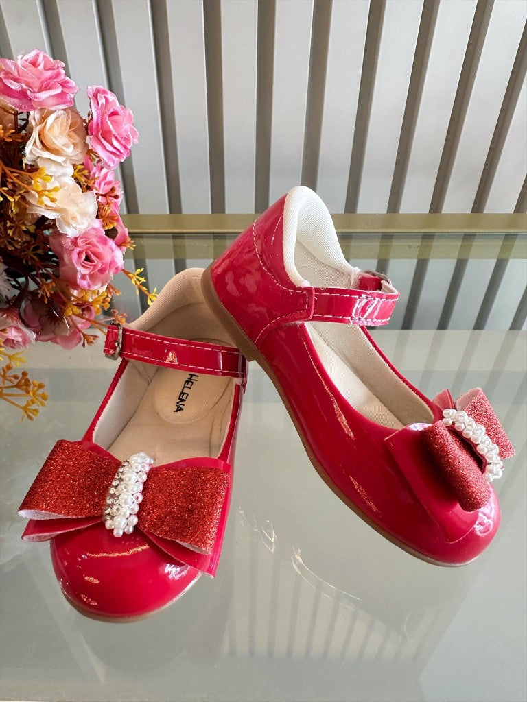 Aplique de lazo con barniz para zapatos rojo y purpurina de diamantes de imitación