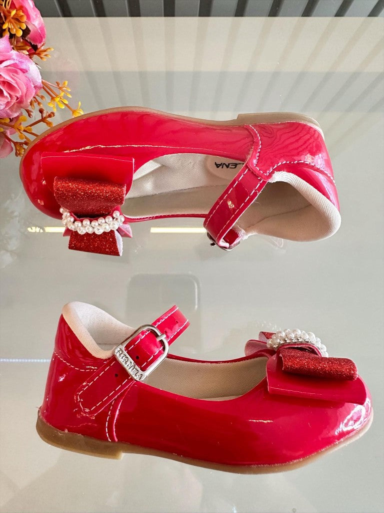 Aplique de lazo con barniz para zapatos rojo y purpurina de diamantes de imitación