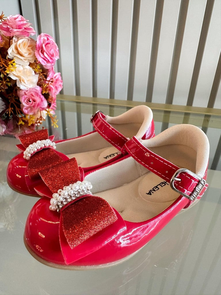 Aplique de lazo con barniz para zapatos rojo y purpurina de diamantes de imitación