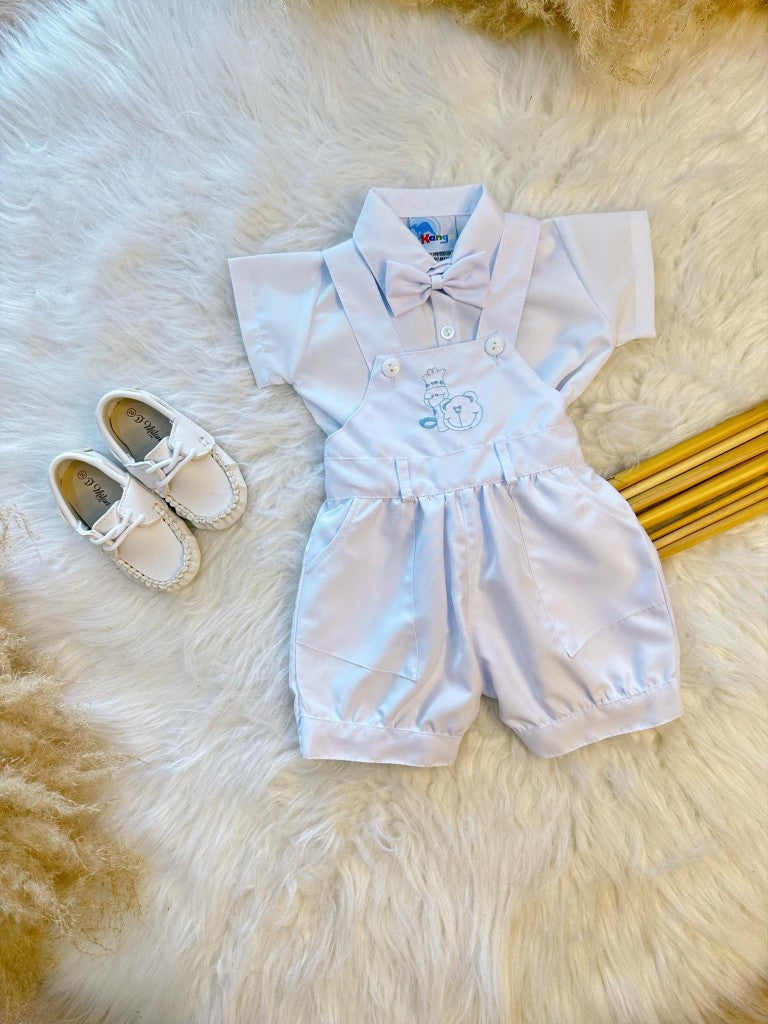 Conjunto Macaquinho Com Camisa e Gravatinha Branco