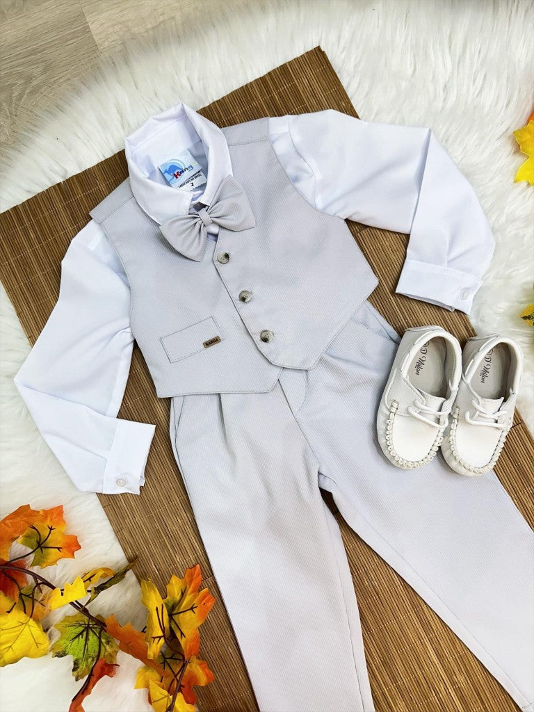 Conjunto Formal: Chaleco, Pantalón, Corbata Gris y Camisa Blanca