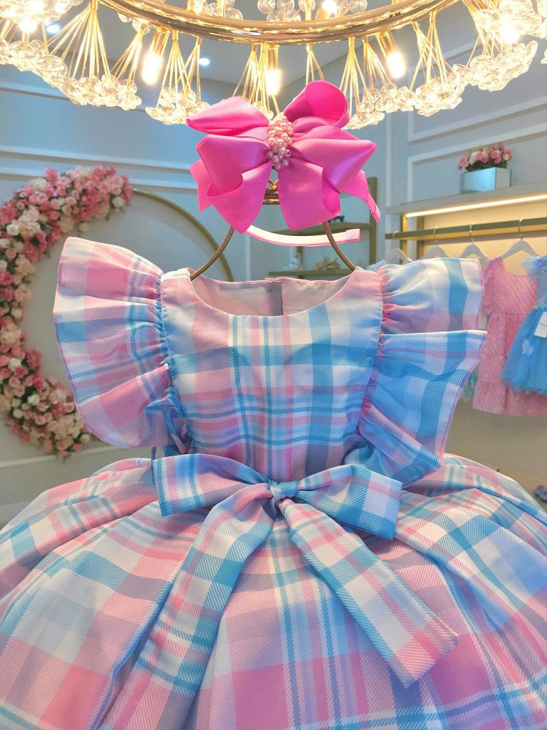 Vestido Infantil Xadrez Tartan Colorido Candy Luxo