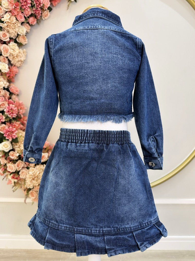 Conjunto de chaqueta y falda vaquera azul informal para niños