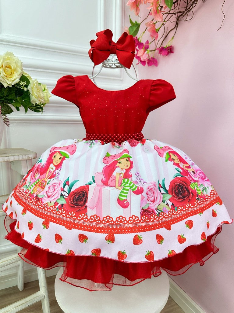 Vestido infantil de Tarta de Fresa Roja para fiestas de lujo
