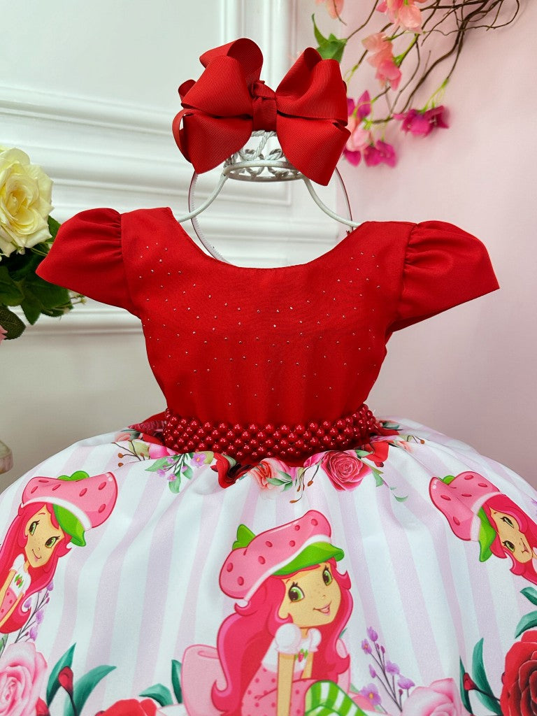Vestido infantil de Tarta de Fresa Roja para fiestas de lujo