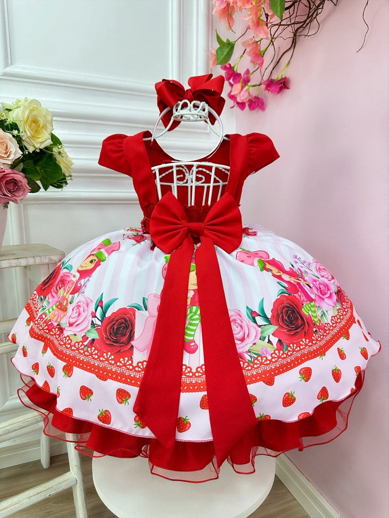 Vestido infantil de Tarta de Fresa Roja para fiestas de lujo