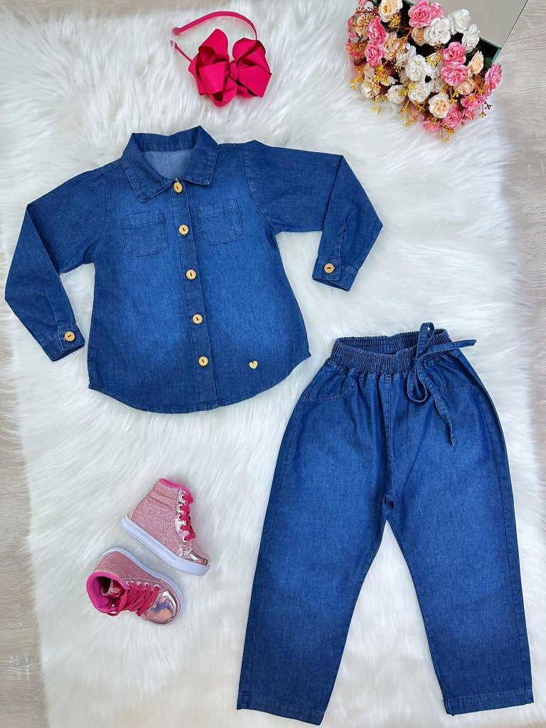 Conjunto de jeans azules para niños con camisa y pantalón casual de lujo