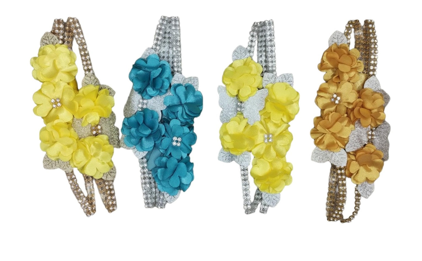 Diadema para bebé con pedrería plateada y dorada en varios colores