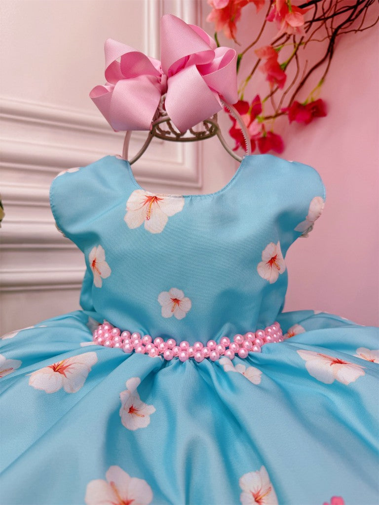 Vestido de fiesta floral azul claro de Lilo y Stitch para niños
