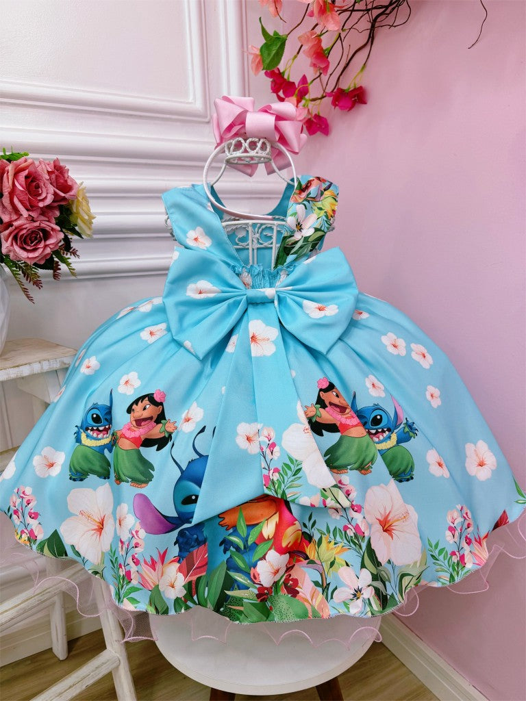 Vestido de fiesta floral azul claro de Lilo y Stitch para niños