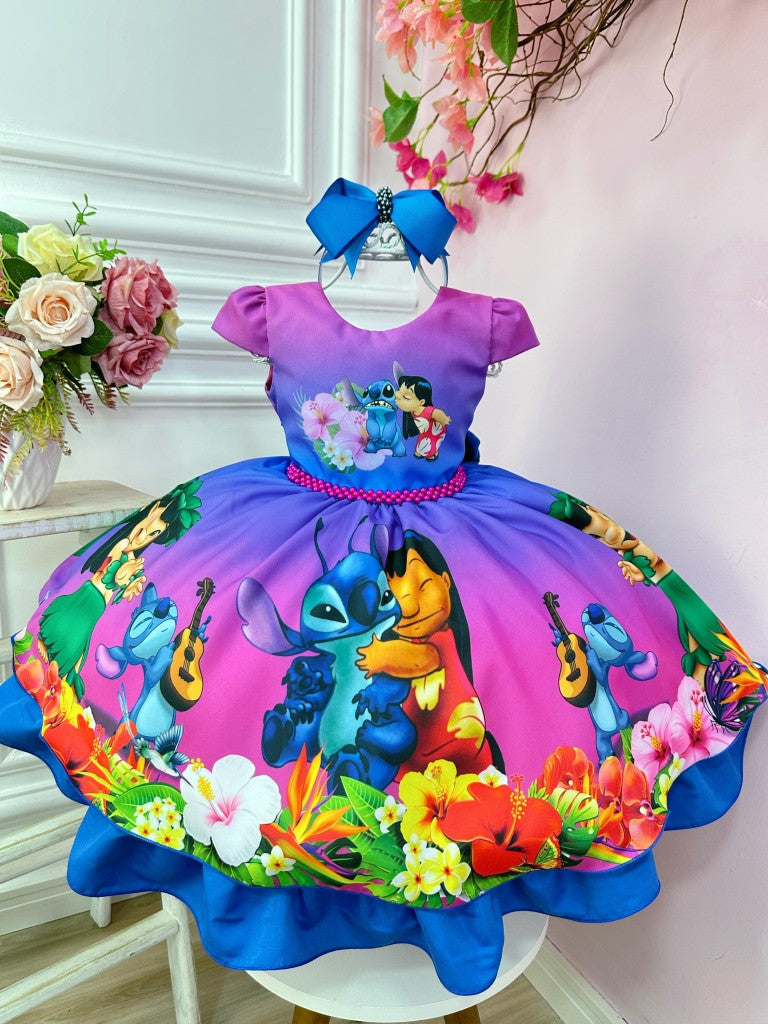 Vestido infantil colorido de Lilo y Stitch con perlas para fiestas