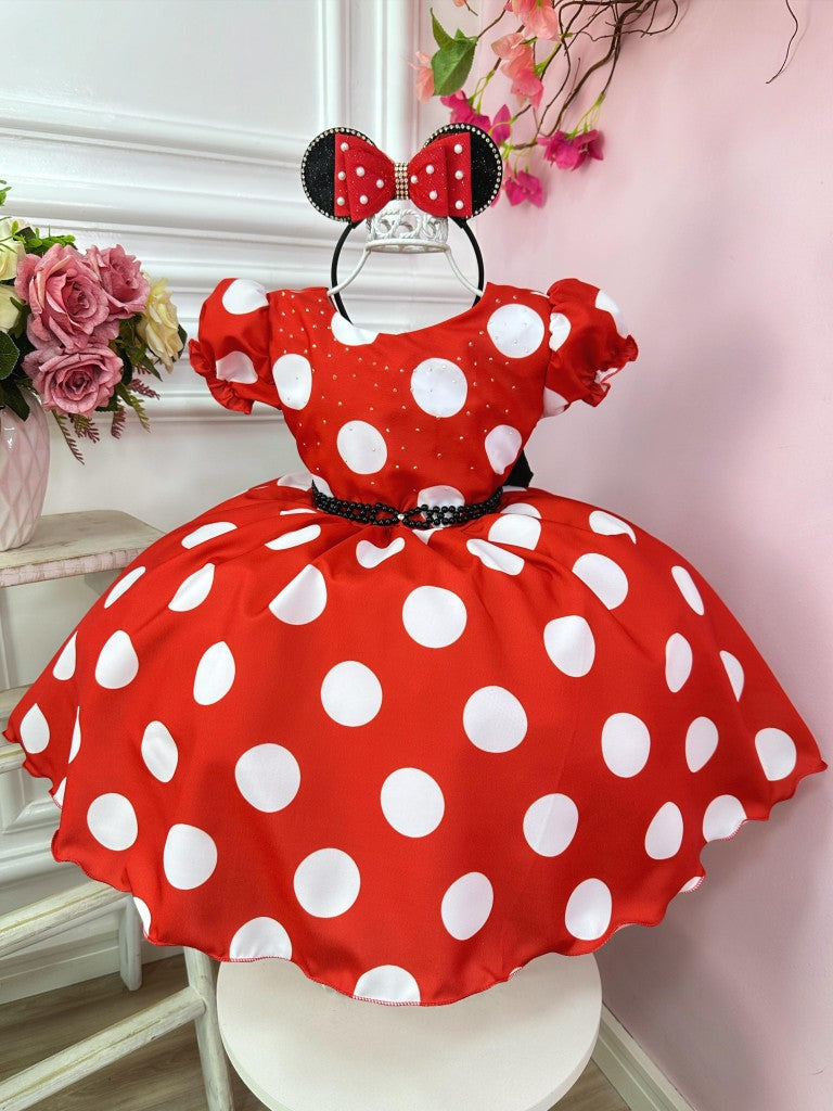 Vestido infantil de Minnie Mouse rojo con pedrería para fiestas