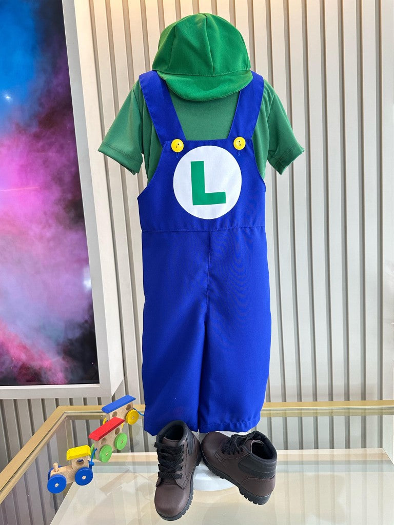 Conjunto de disfraces de fiesta infantil verde y azul