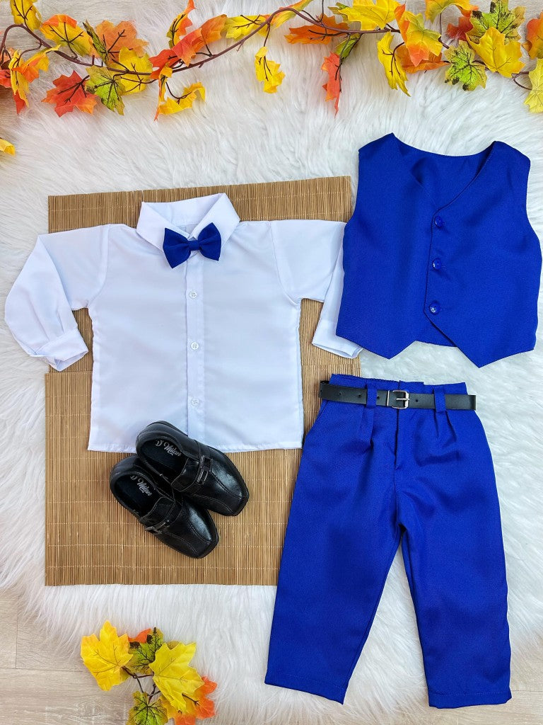 Conjunto Infantil Camisa Blanca Pantalón Chaleco Azul Real Grav.