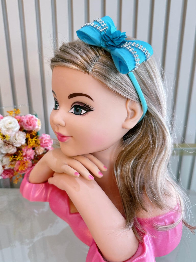 Diadema para bebé con lazo de flores y pedrería en varios colores