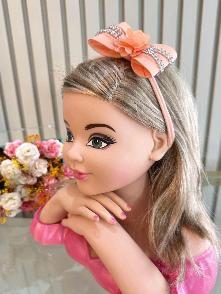 Diadema para bebé con lazo de flores y pedrería en varios colores