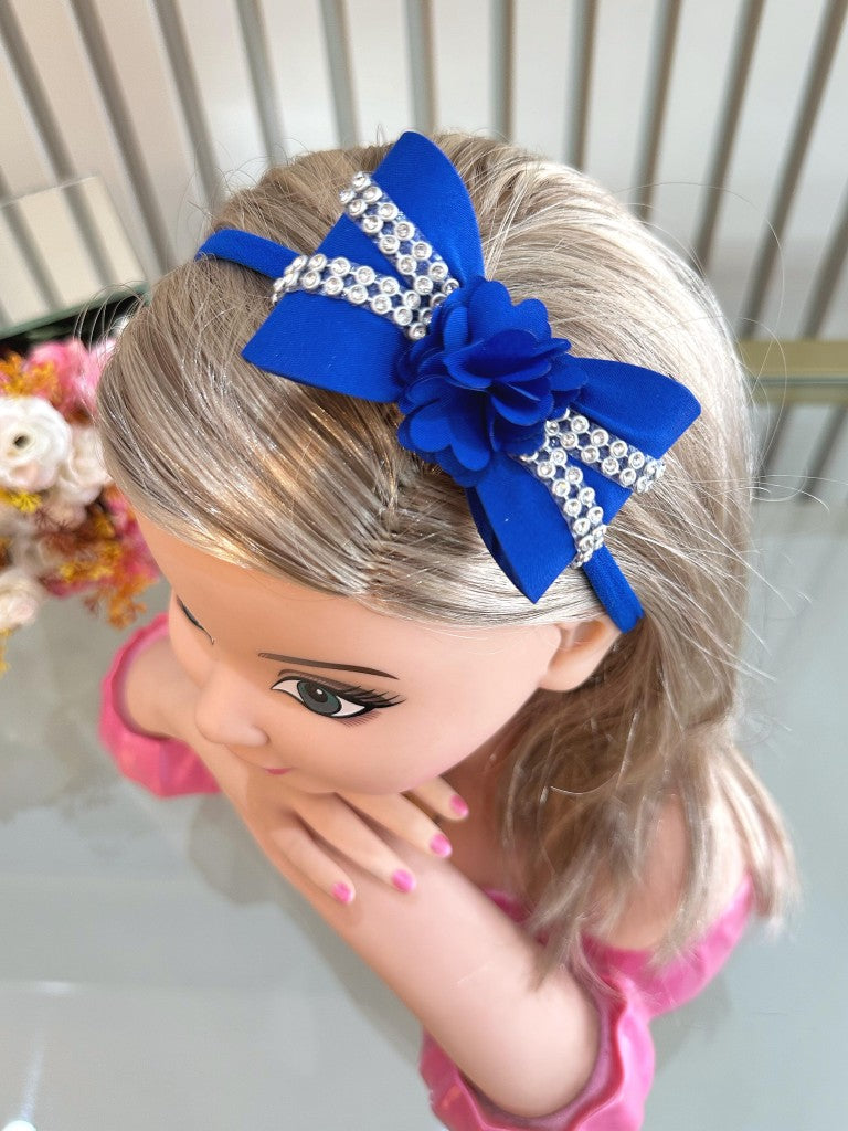 Diadema para bebé con lazo de flores y pedrería en varios colores