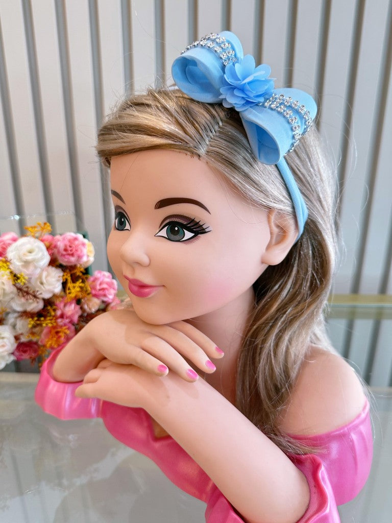 Diadema para bebé con lazo de flores y pedrería en varios colores