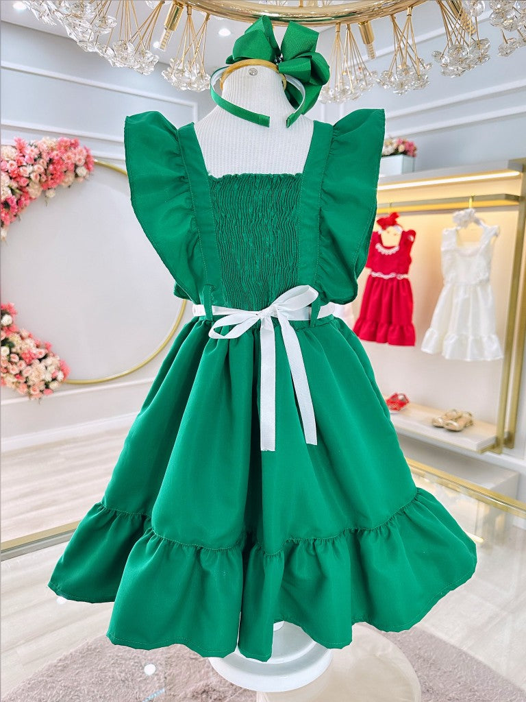 Vestido infantil verde de lujo con perlas para damas de honor