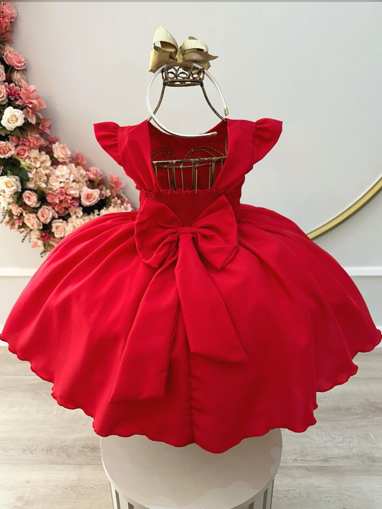 Vestido Infantil Rojo con Busto y Bordado de Fiesta de Lujo
