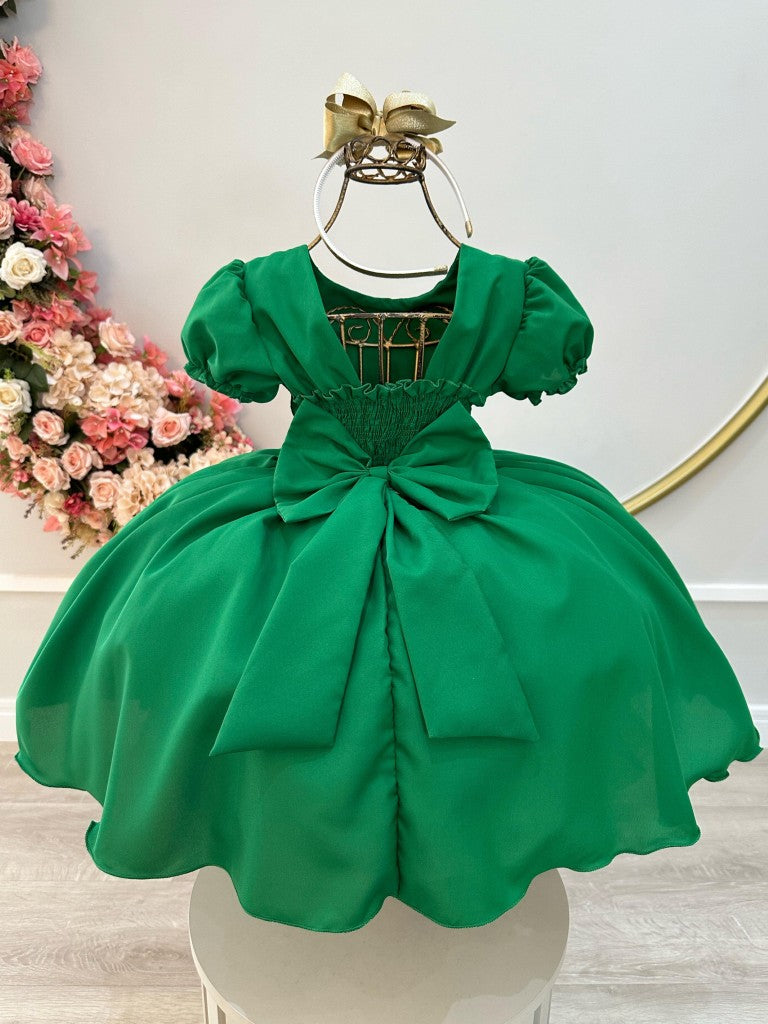 Vestido infantil verde con busto de bandera y vestido de fiesta acanalado para niña de las flores